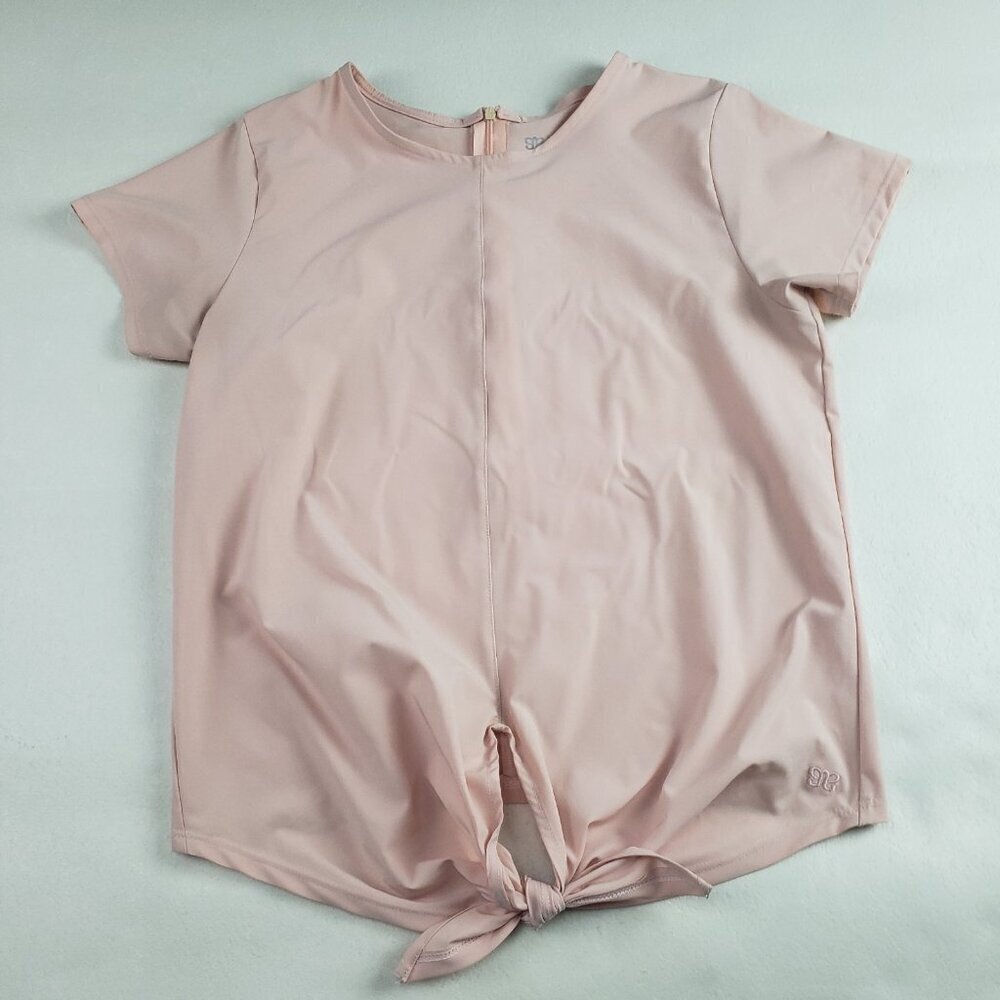 Albion Tie Front Nylon Top Womens XS Blush Pink Short Sleeve Quick Dry Shirt
